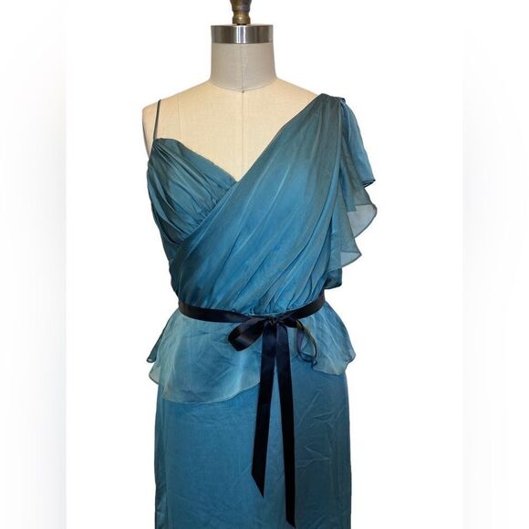 NWOT Alvina Valenta, A-Line, One shoulder pearlescent silk chiffon dress $395msr - Picture 3 of 4